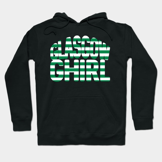 GLASGOW GHIRL, Glasgow Celtic Football Club Green and White Hooped Text Design Hoodie by MacPean